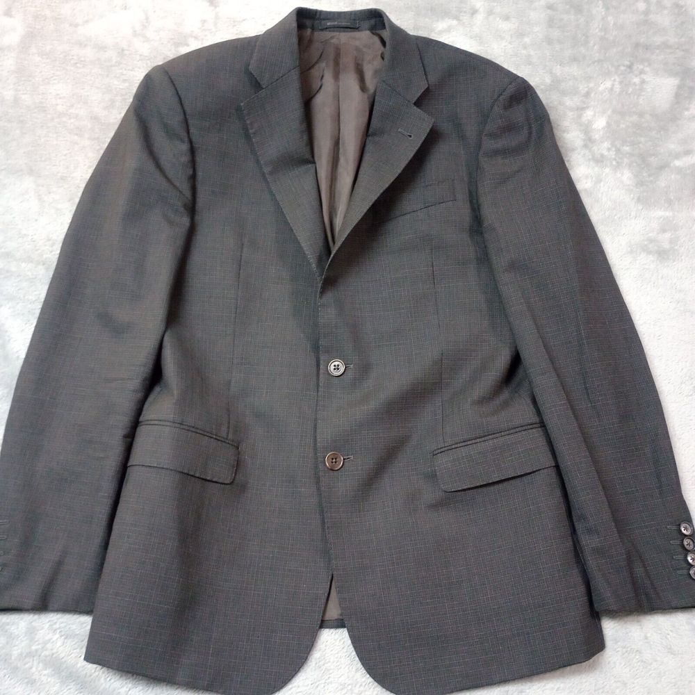 Armani Collezioni G Line Sport Coat Sz 40 Dark Grey Check Virgin Wool Blazer